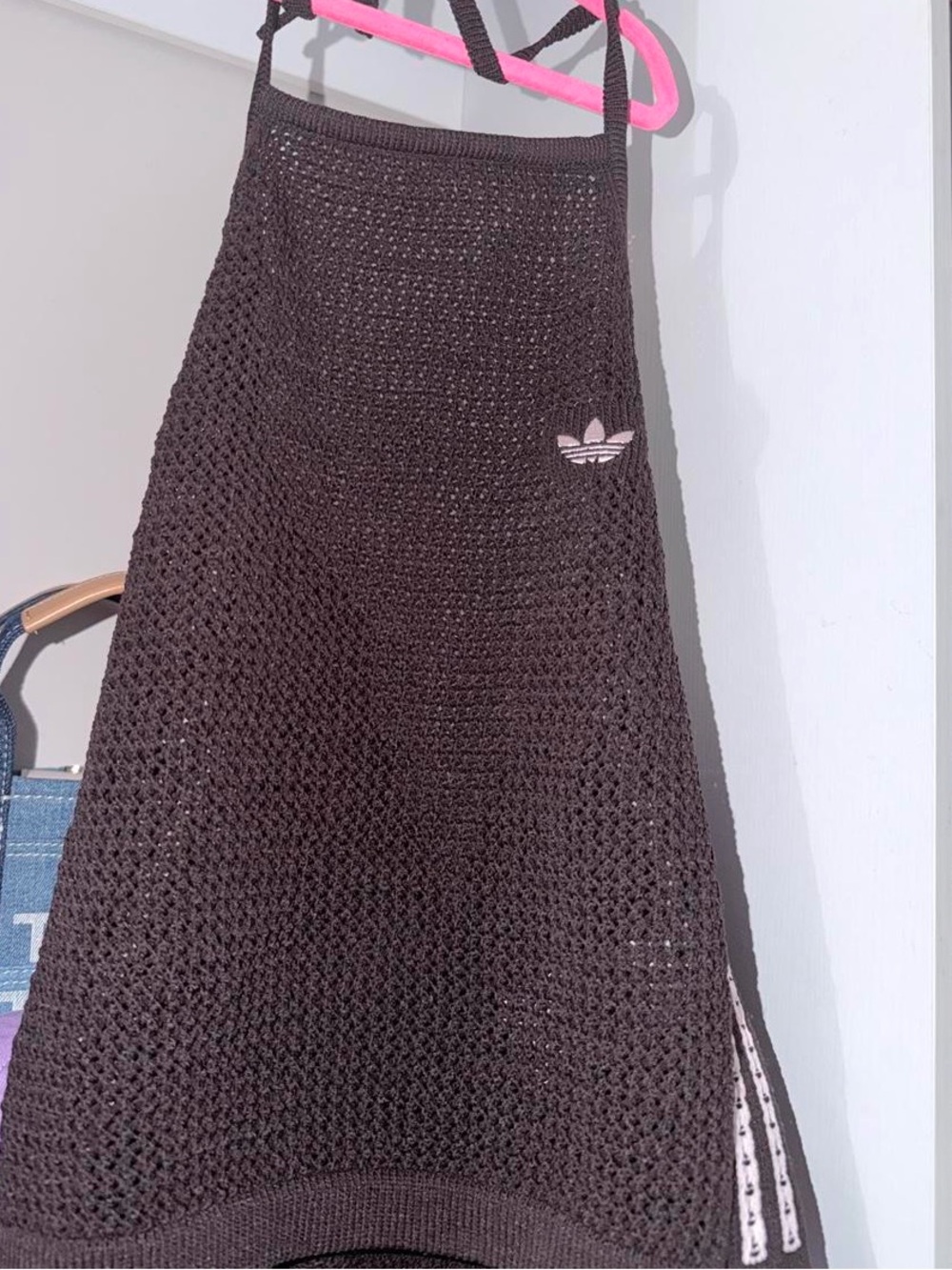 adidas Black Crochet A-Line Midi Skirt with Trefoil Patch